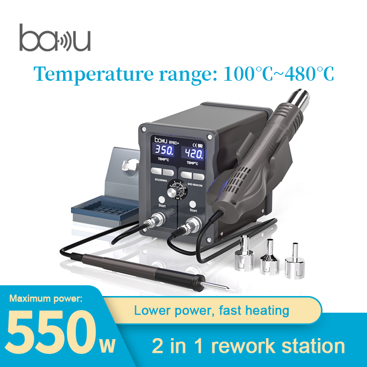 BAKU ba-898D+ 2 in 1 Hot Air Rework and Soldering Iron Station with °F /°C, Cool/Hot Air Conversion, Digital Temperature Correction and Sleep Function