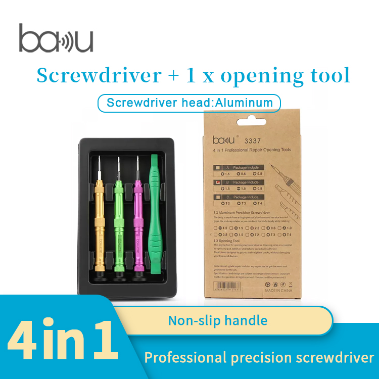 Hot selling BAKU ba-3337 S2 Precision screwdriver set 4 in 1 cell phone repairing screwdriver tool set with opening tools