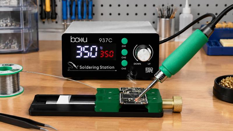 BA-937C Soldering Station Front view of the BA-937C soldering station with LED display showing 350°C and metallic knob