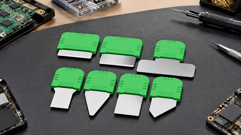 Heat-Resistant 360-Degree Motherboard Fixture Rotating circuit board repair fixture with a green base and toughened glass platform holding a mobile motherboard